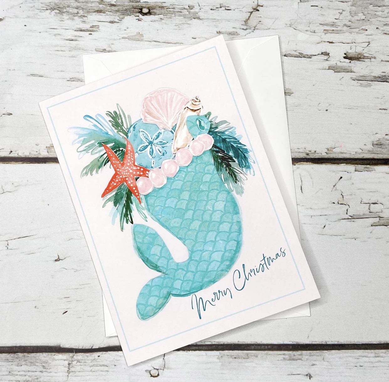 mermaid stocking Christmas card